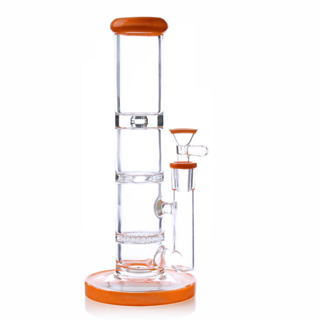 Orange Mouthpiece And Bottom Stand 10 Inch Candy Colored Clear Glass Straight Tube Dab Rig