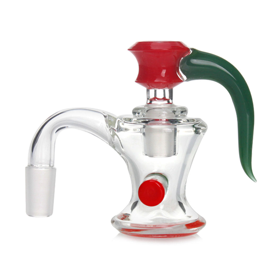 Green-Red 14MM Male 90°-Degree Frosted Joint Dry Ash Catcher With A Horn Bong Flower Bowl