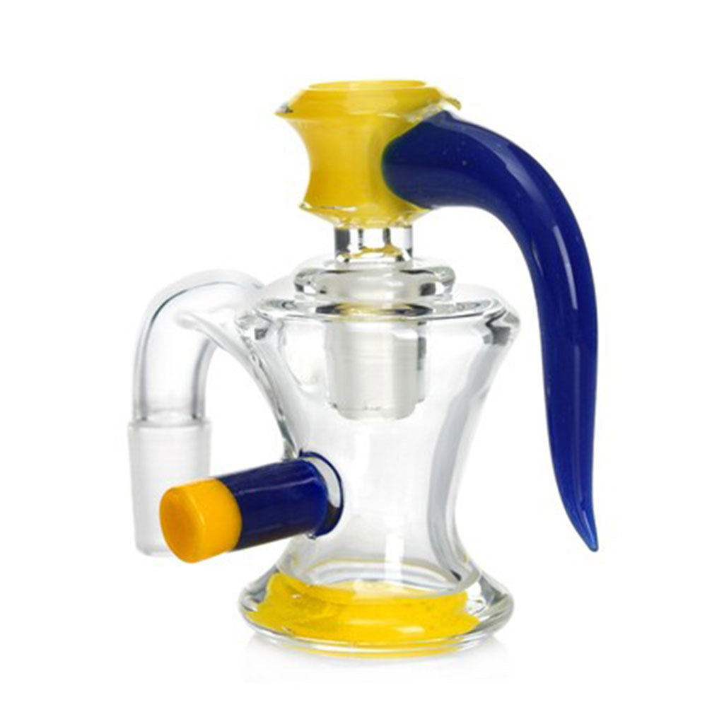 Yellow-Blue 14MM Male 90°-Degree Frosted Joint  Dry Ash Catcher With A Horn Bong Flower Bowl