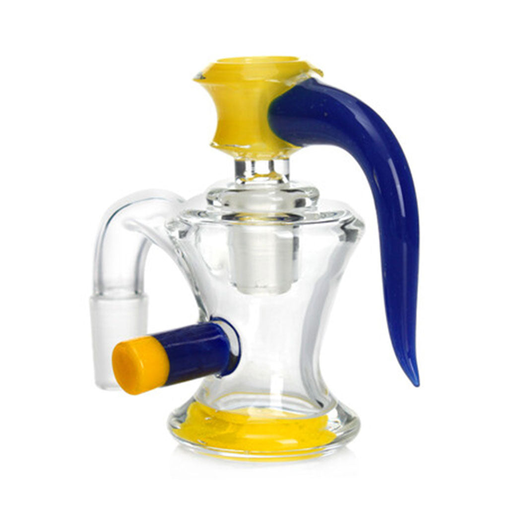 Yellow-Blue 18MM Male 90°-Degree Frosted Joint  Dry Ash Catcher With A Horn Bong Flower Bowl