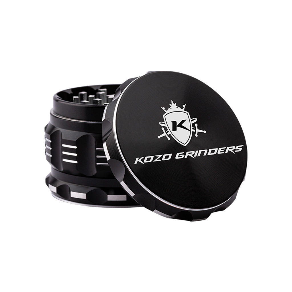 2.5 Inch Black Kozo Sharp Teeth Herb Grinder  Open View At Honeybee Herb Buzz Shop