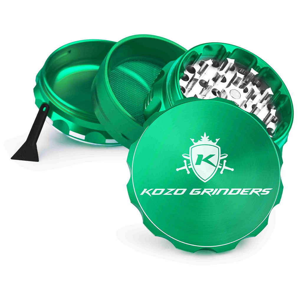 2.5 Inch Green Kozo Sharp Teeth Herb Grinder 4-Parts View At Honeybee Herb Buzz Shop