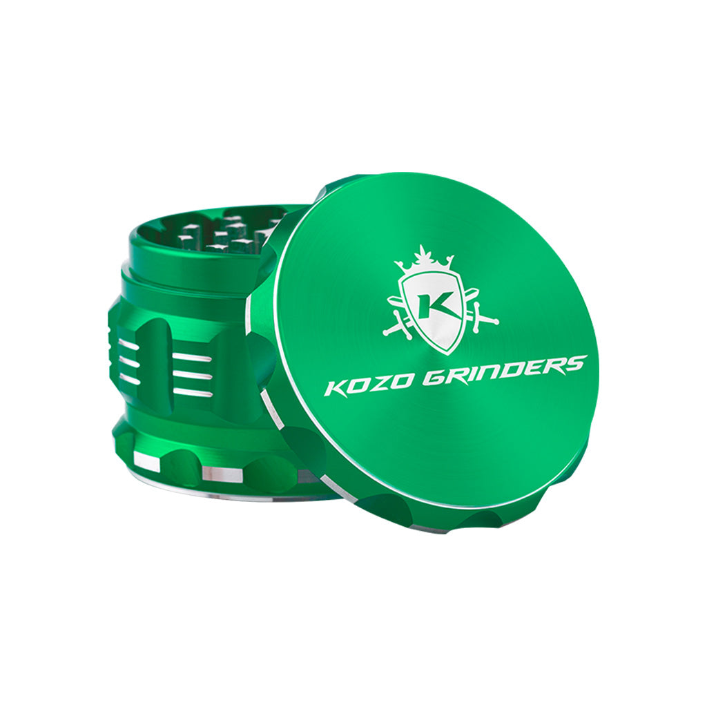 2.5 Inch Green Kozo Sharp Teeth Herb Grinder Open View At Honeybee Herb Buzz Shop
