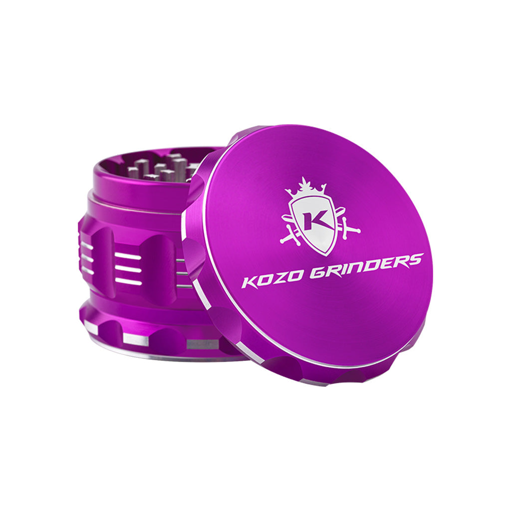 2.5 Inch Purple Kozo Sharp Teeth Herb Grinder Open View At Honeybee Herb Buzz Shop