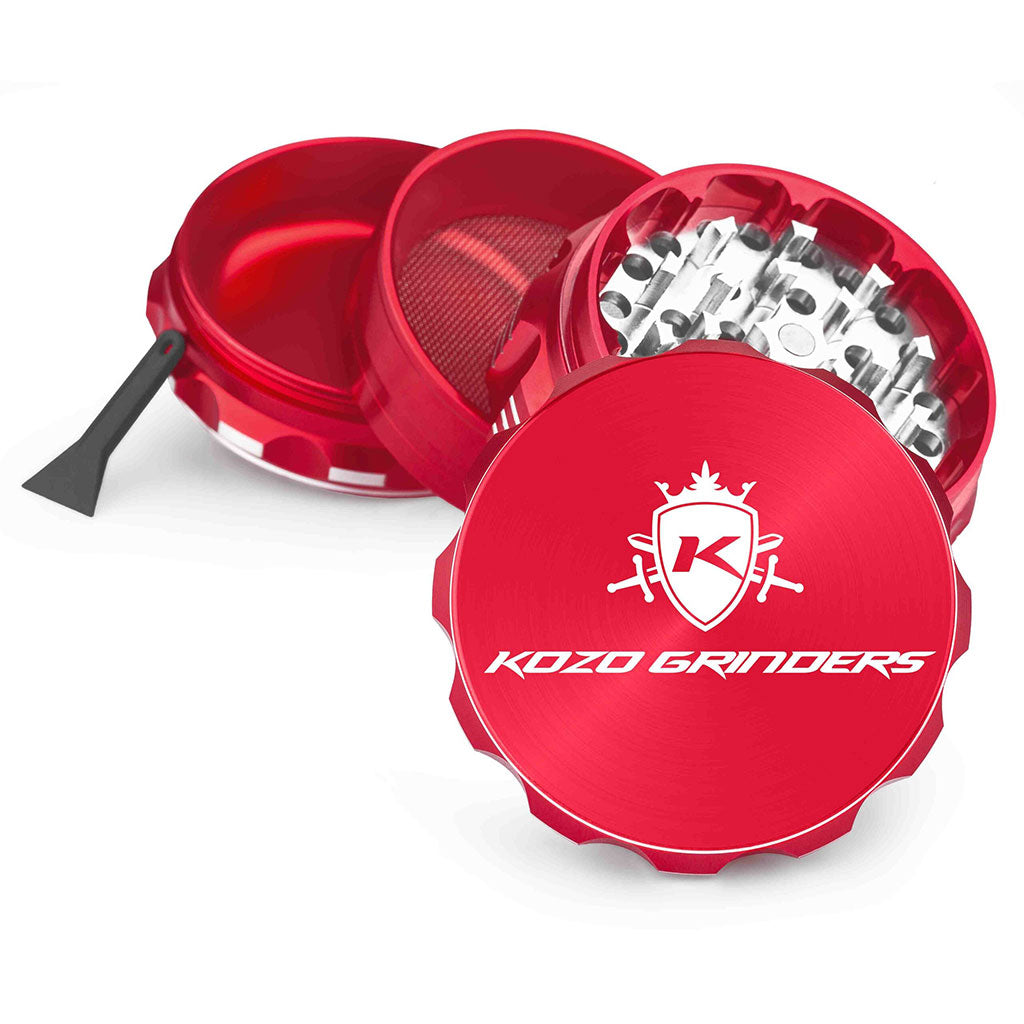 2.5 Inch Red Kozo Sharp Teeth Herb Grinder 4-Parts  View At Honeybee Herb Buzz Shop
