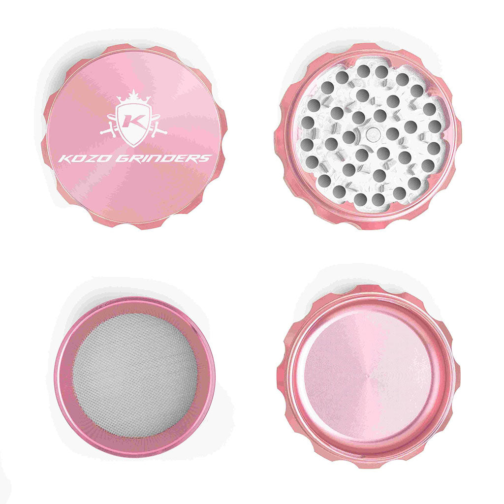 2.5 Inch Rose-Gold Kozo Sharp Teeth Herb Grinder 4-Parts Open View At Honeybee Herb Buzz Shop