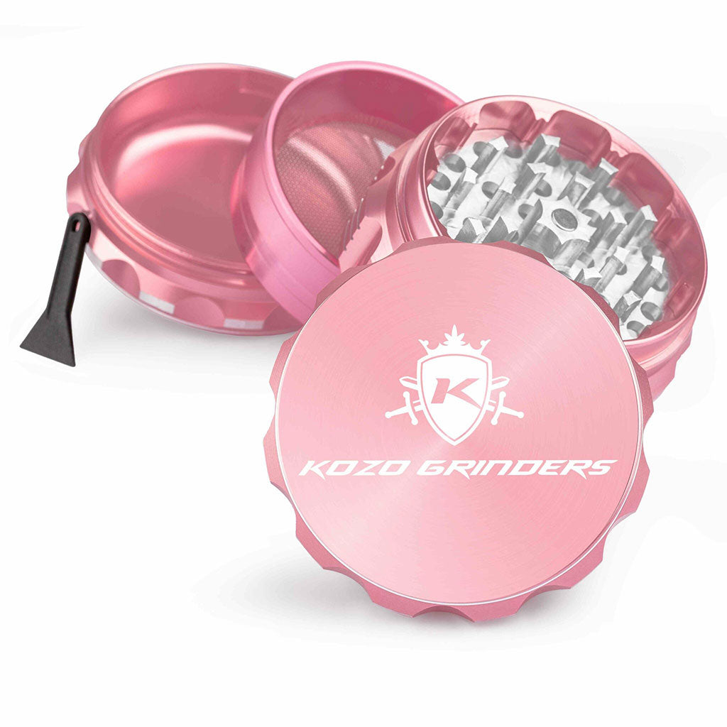 2.5 Inch Rose-Gold Kozo Sharp Teeth Herb Grinder 4-Parts View At Honeybee Herb Buzz Shop
