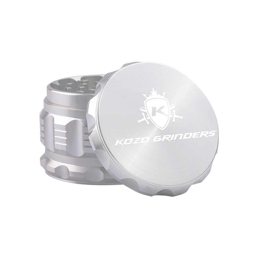 2.5 Inch Silver Kozo Sharp Teeth Herb Grinder Open View At Honeybee Herb Buzz Shop