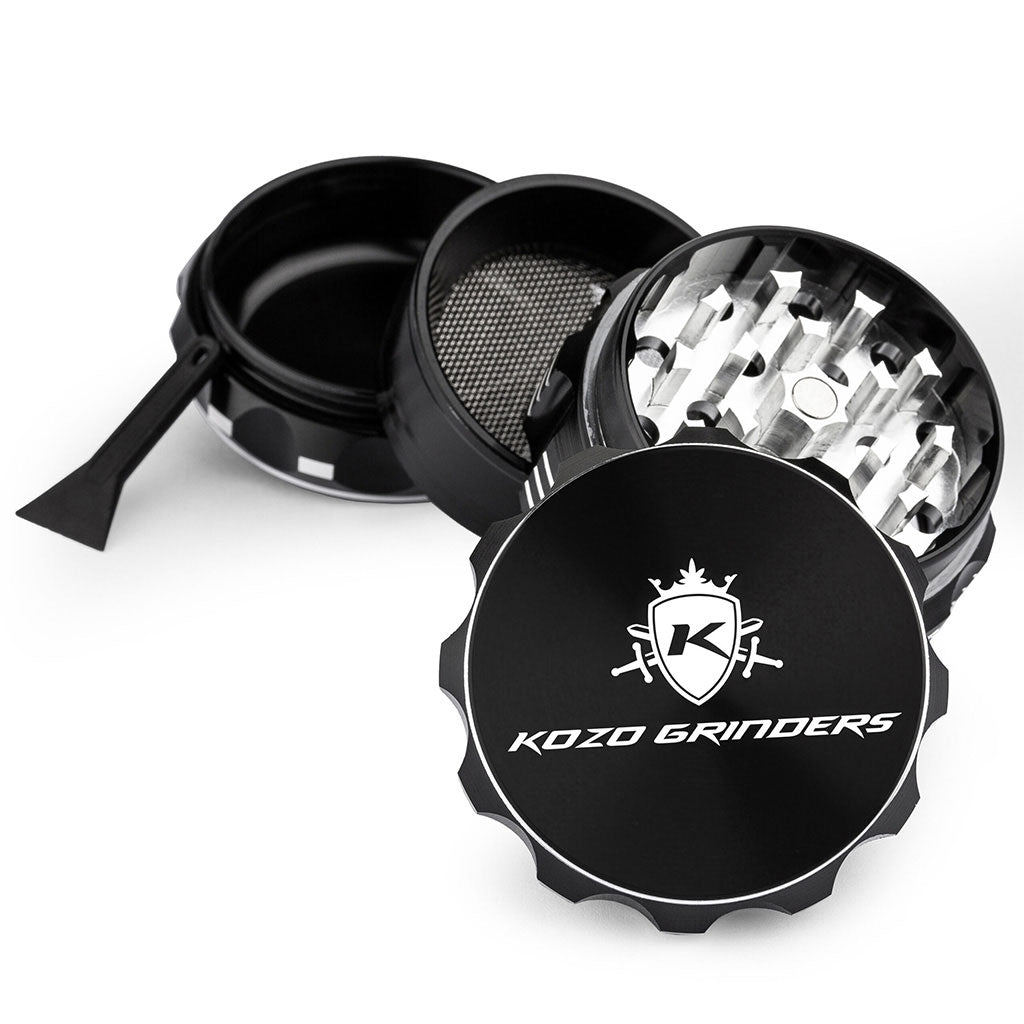 2 Inch Black Kozo Grinder 4-Parts View At Honeybee Herb Buzz Shop