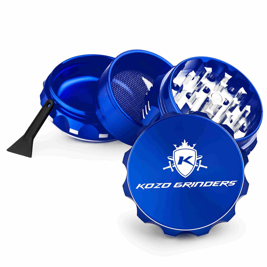 2 Inch Blue Portable Kozo Herb Grinder 4-Parts View At Honeybee Herb Buzz Shop