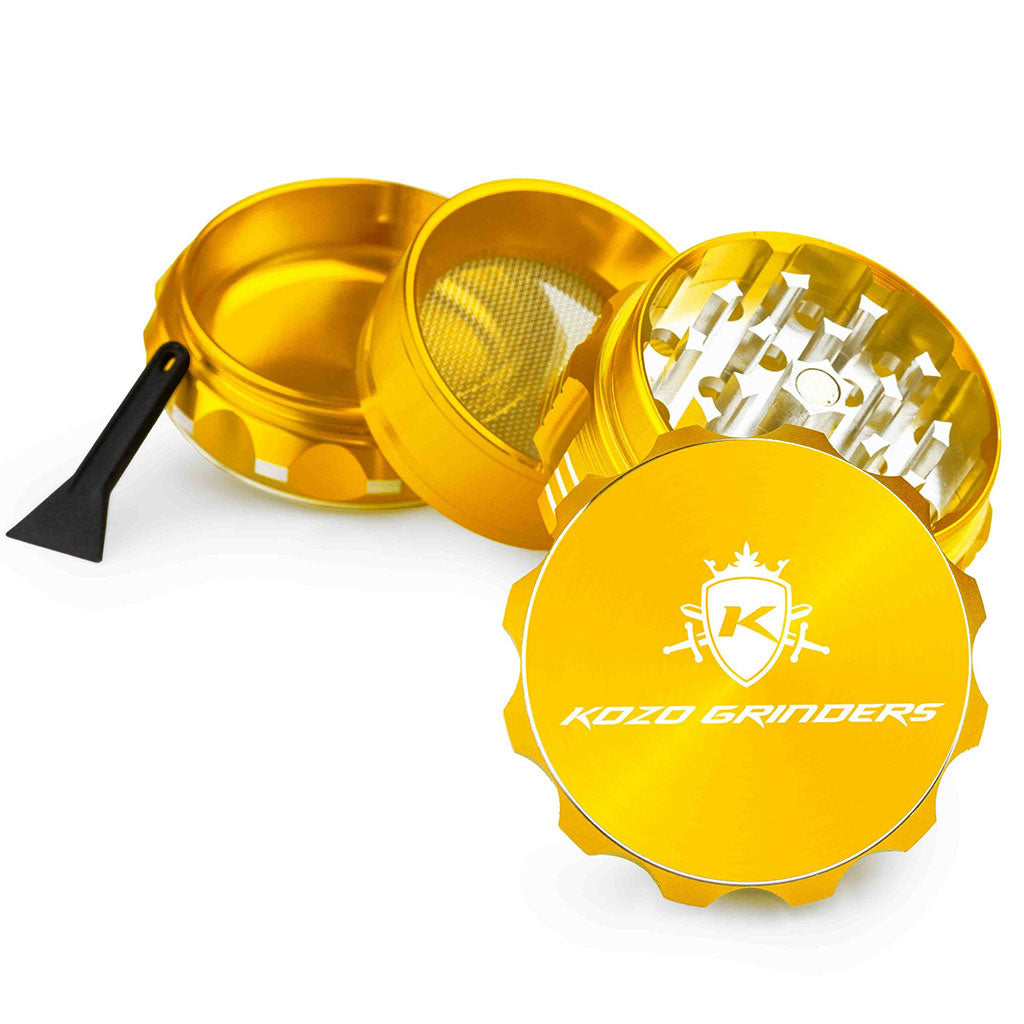2 Inch Gold Kozo Herb Grinder 4-Parts View At Honeybee Herb Buzz Shop