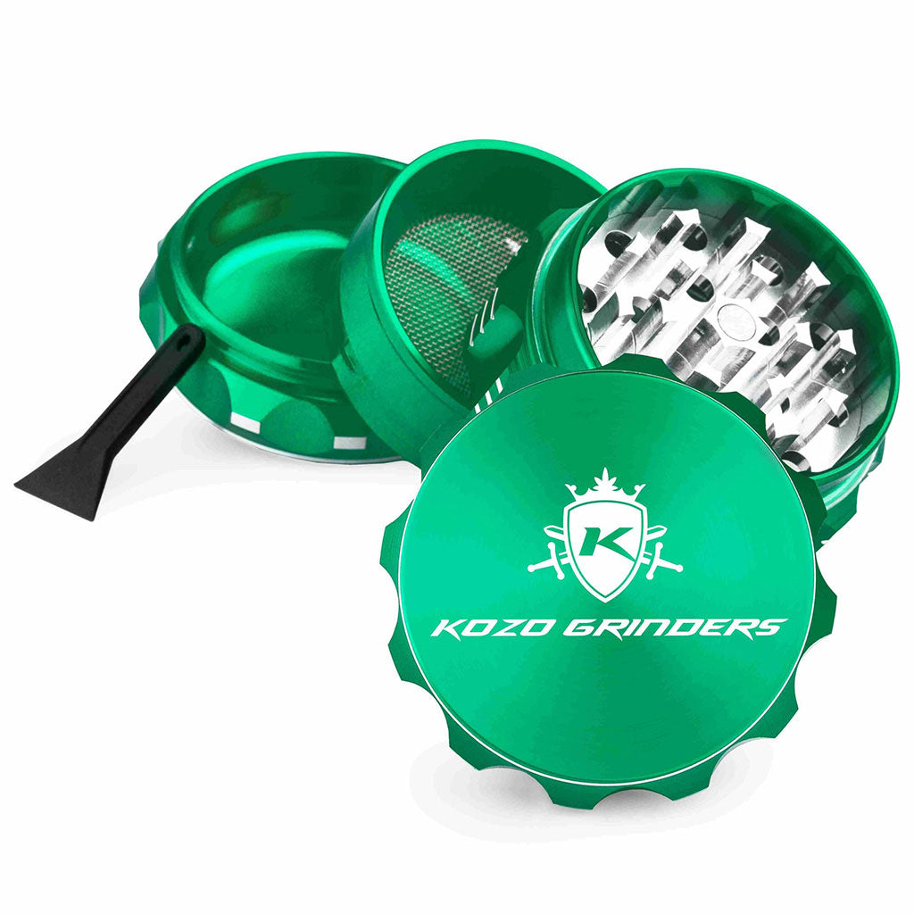 2 Inch Green Kozo Herb Grinder 4-Parts View At Honeybee Herb Buzz Shop