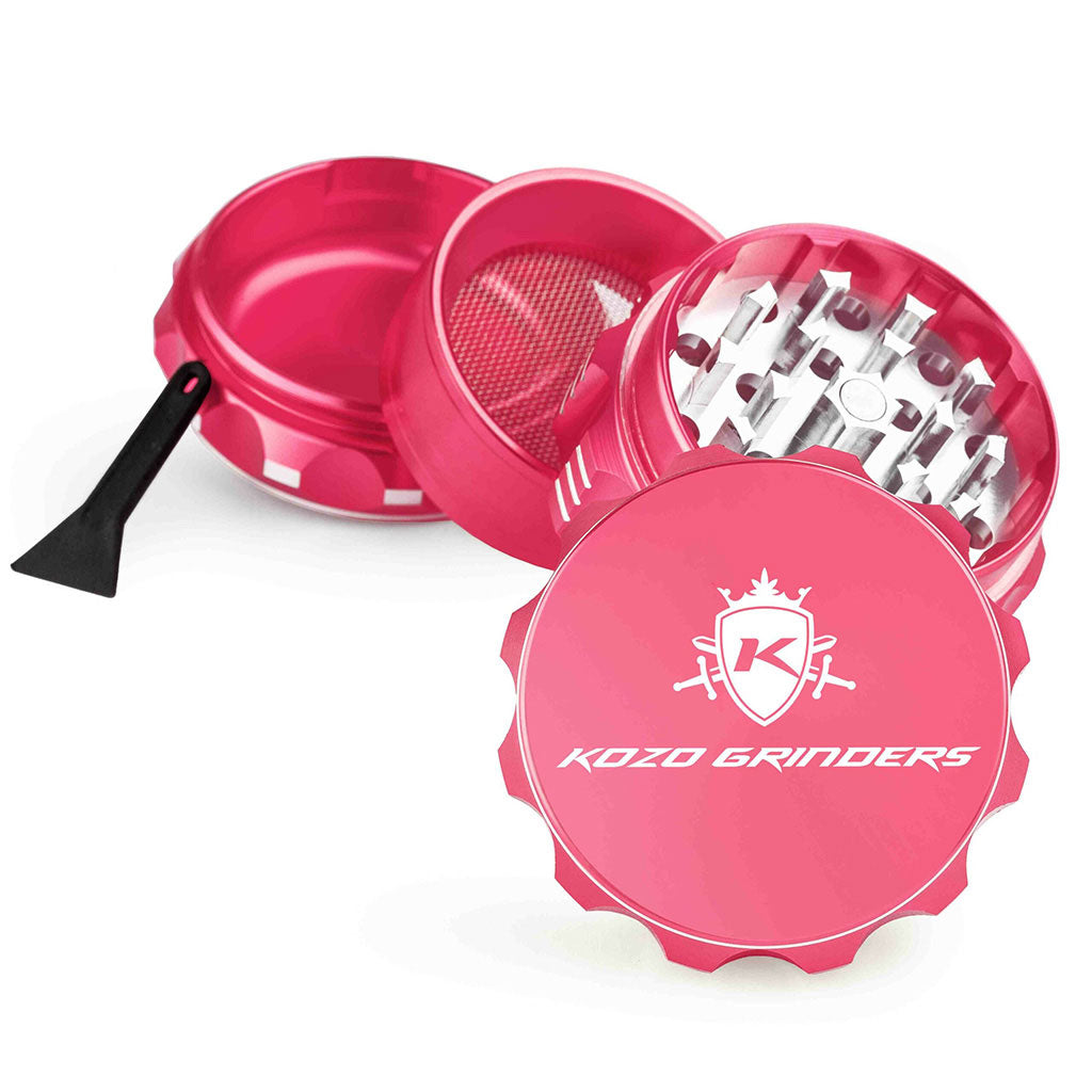 2 Inch Pink Kozo Herb Grinder 4-Parts View At Honeybee Herb Buzz Shop