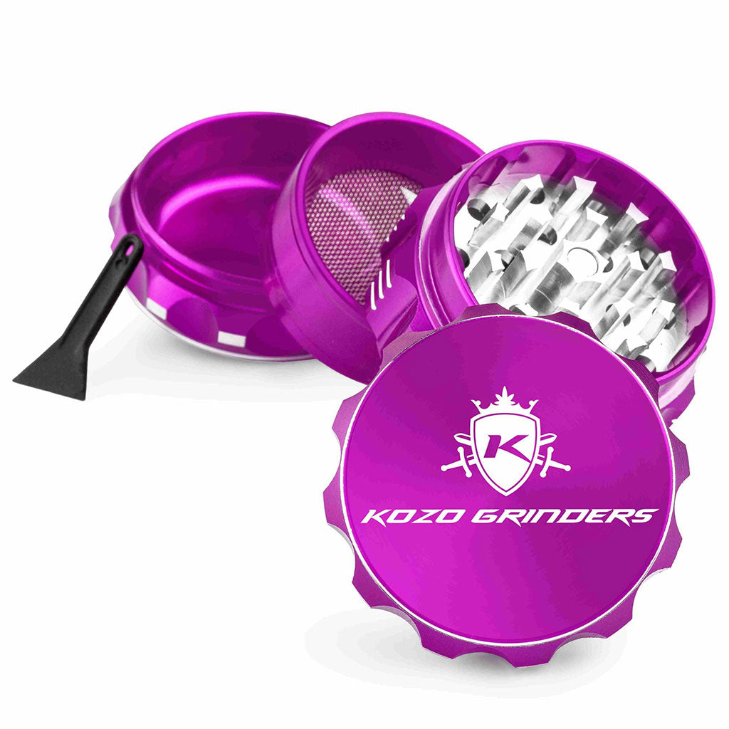 2 Inch Purple Kozo Grinder 4-Parts View At Honeybee Herb Buzz Shop