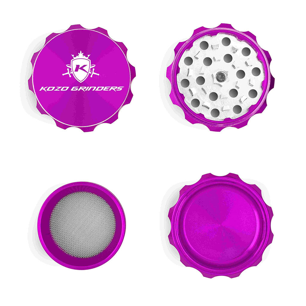 2 Inch Purple Kozo Grinder 4-Parts Open View At Honeybee Herb Buzz Shop