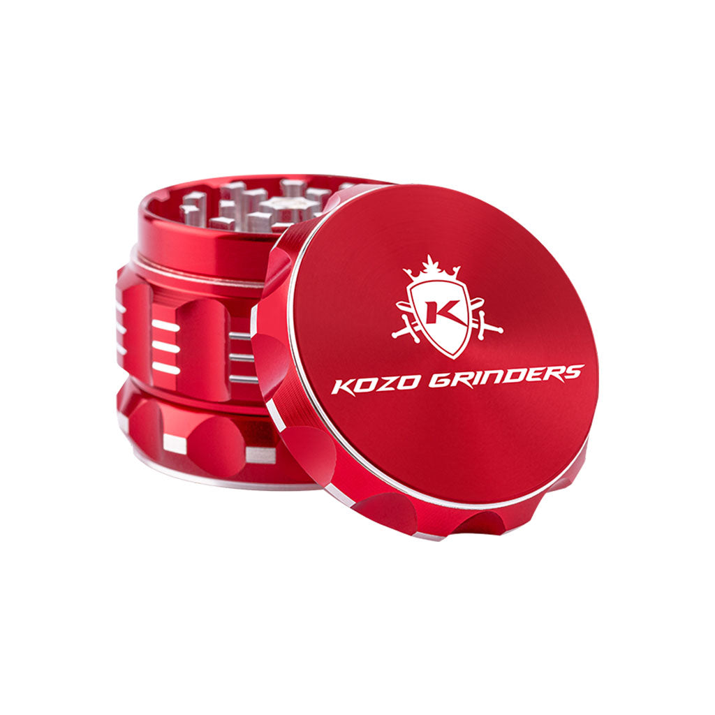 2 Inch Red Portable Kozo Herb Grinder Open View At Honeybee Herb Buzz Shop