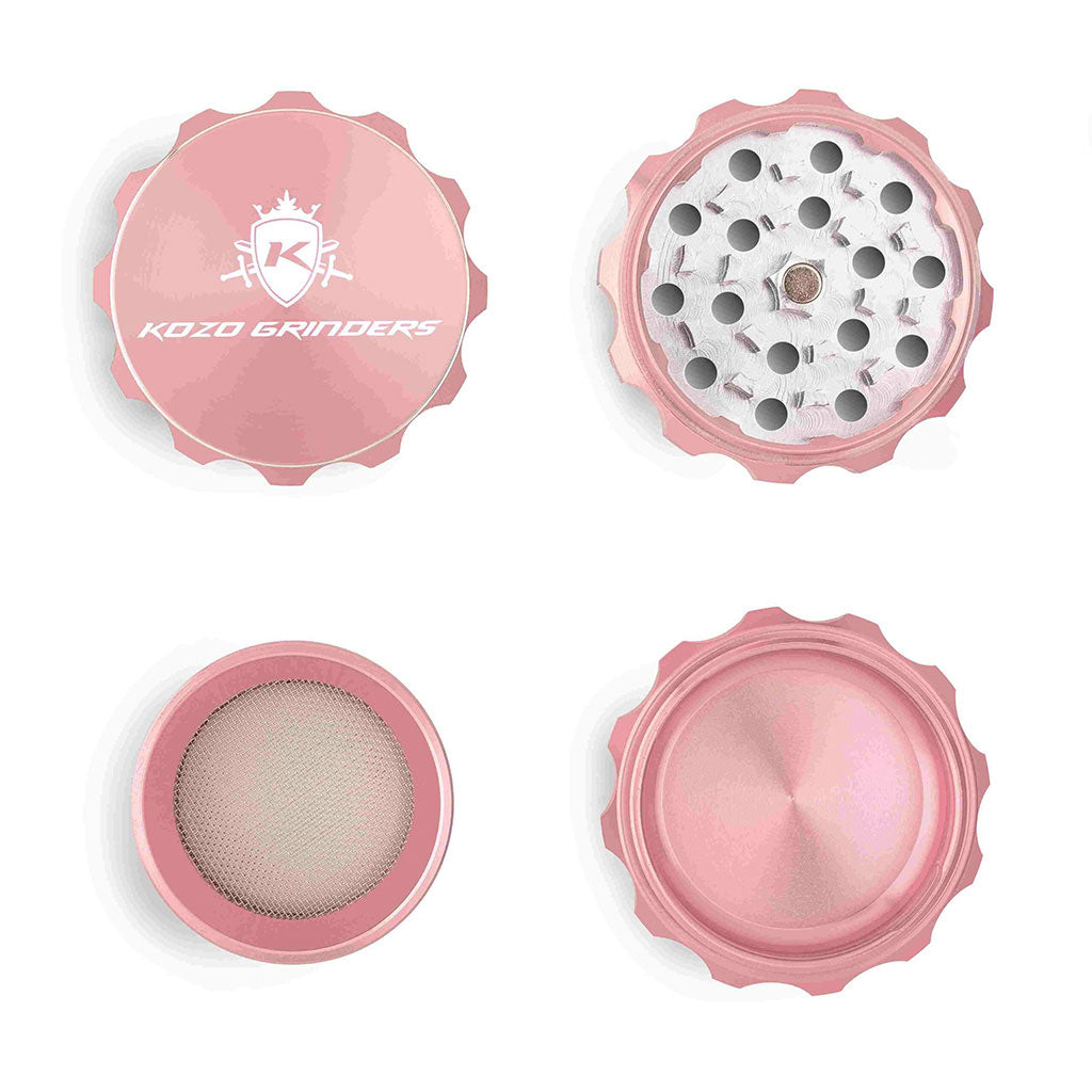 2 Inch Rose-Gold Kozo Herb Grinder 4-Parts Open View At Honeybee Herb Buzz Shop