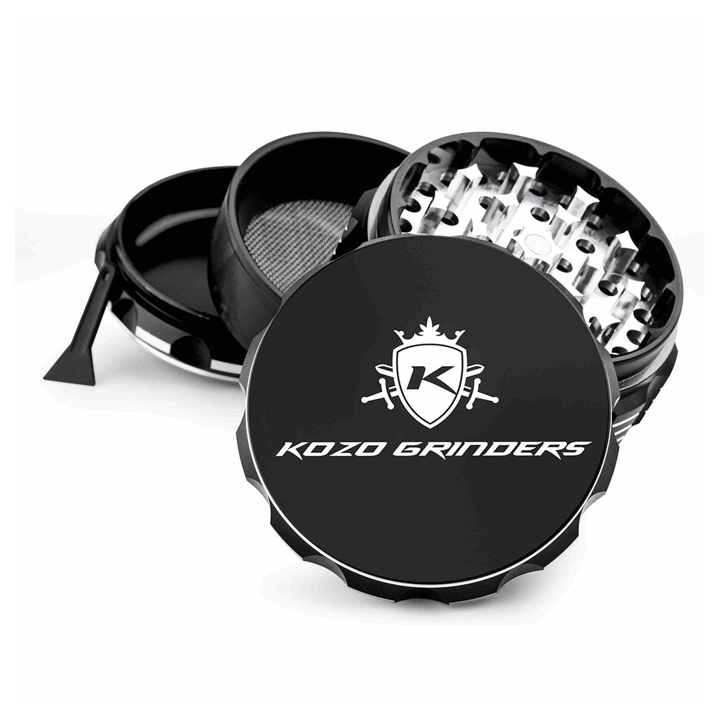 3 Inch Black Kozo Portable Herb Grinder 4-Parts View At Honeybee Herb Buzz Shop