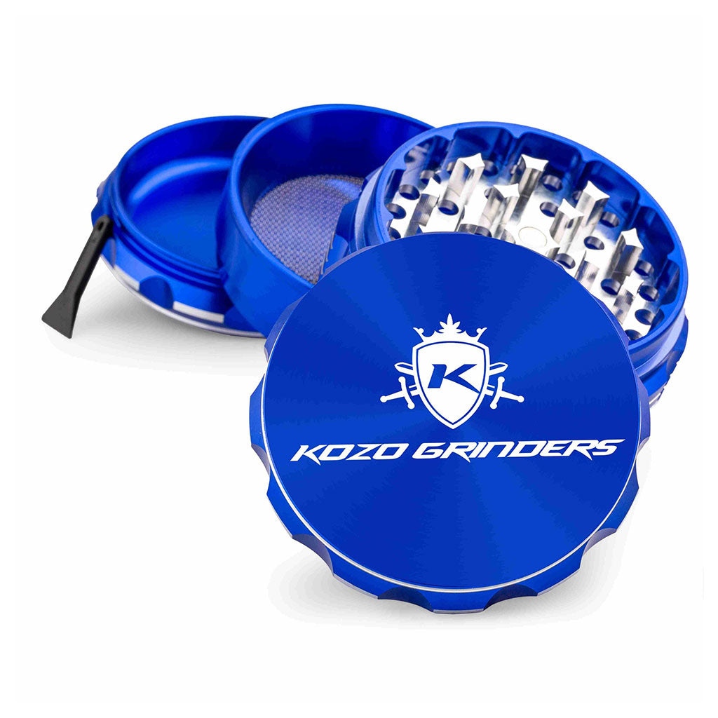 3 Inch Blue Kozo Portable Herb Grinder 4-Parts View At Honeybee Herb Buzz Shop