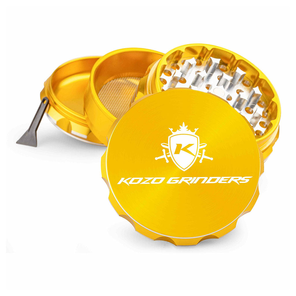 3 Inch Gold Kozo Portable Herb Grinder 4-Parts View At Honeybee Herb Buzz Shop