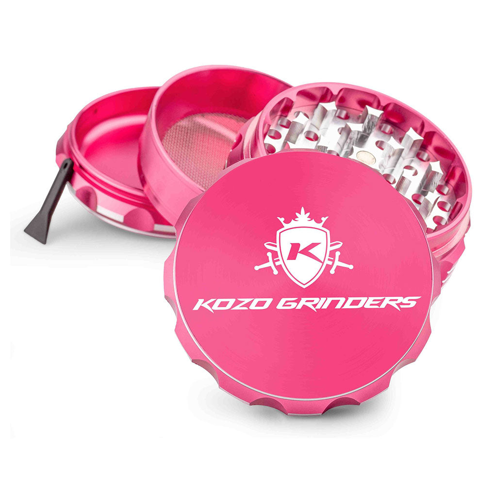 3 Inch Pink Kozo Portable Herb Grinder 4-Parts View At Honeybee Herb Buzz Shop