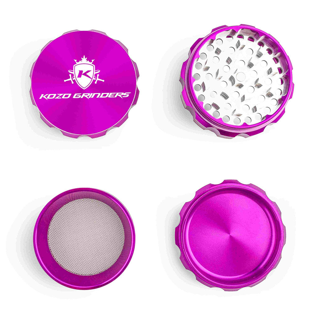3 Inch Purple Kozo Portable Herb Grinder 4-Parts Open View At Honeybee Herb Buzz Shop