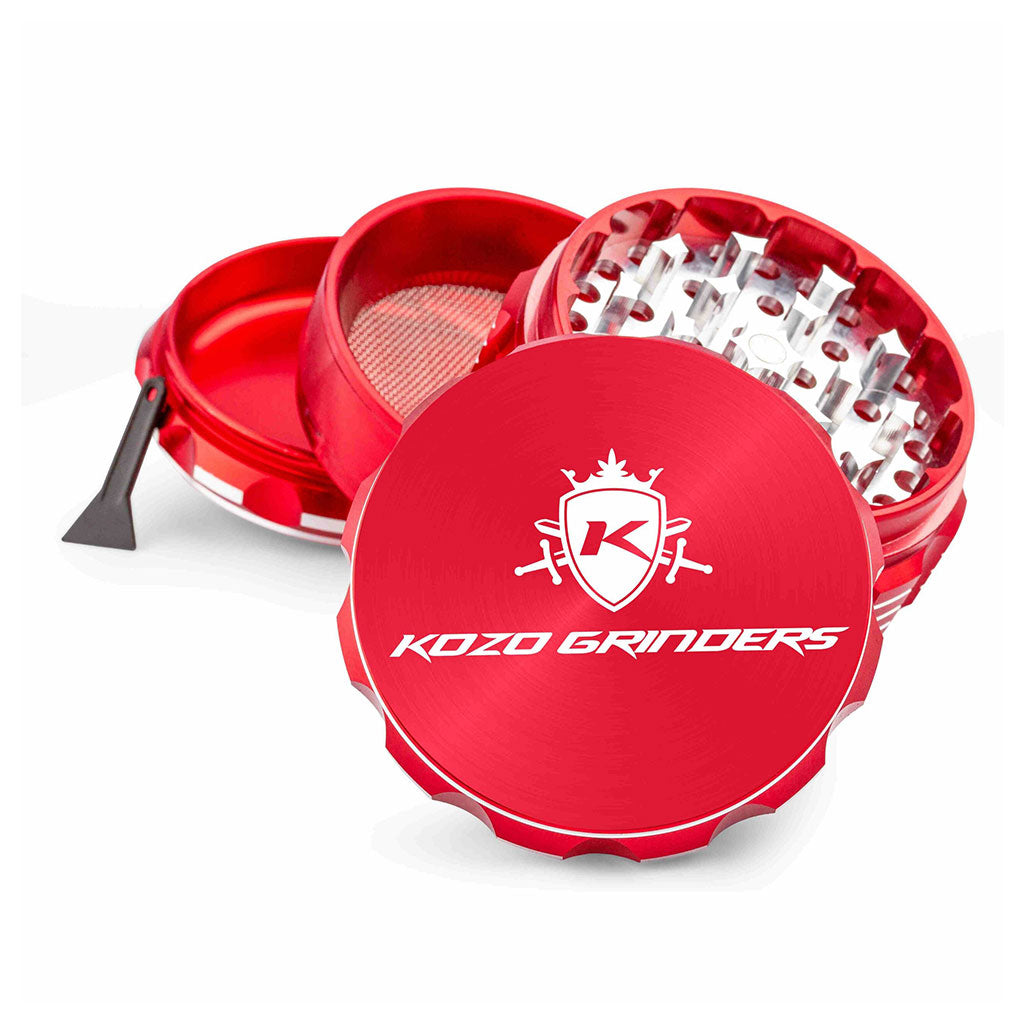 3 Inch Red Kozo Portable Herb Grinder 4-Parts View At Honeybee Herb Buzz Shop