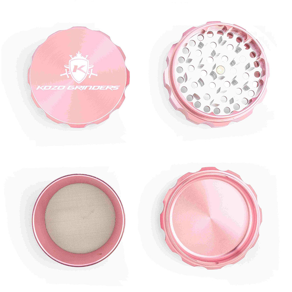 3 Inch Rose Gold Kozo Portable Herb Grinder 4-Parts Open View At Honeybee Herb Buzz Shop