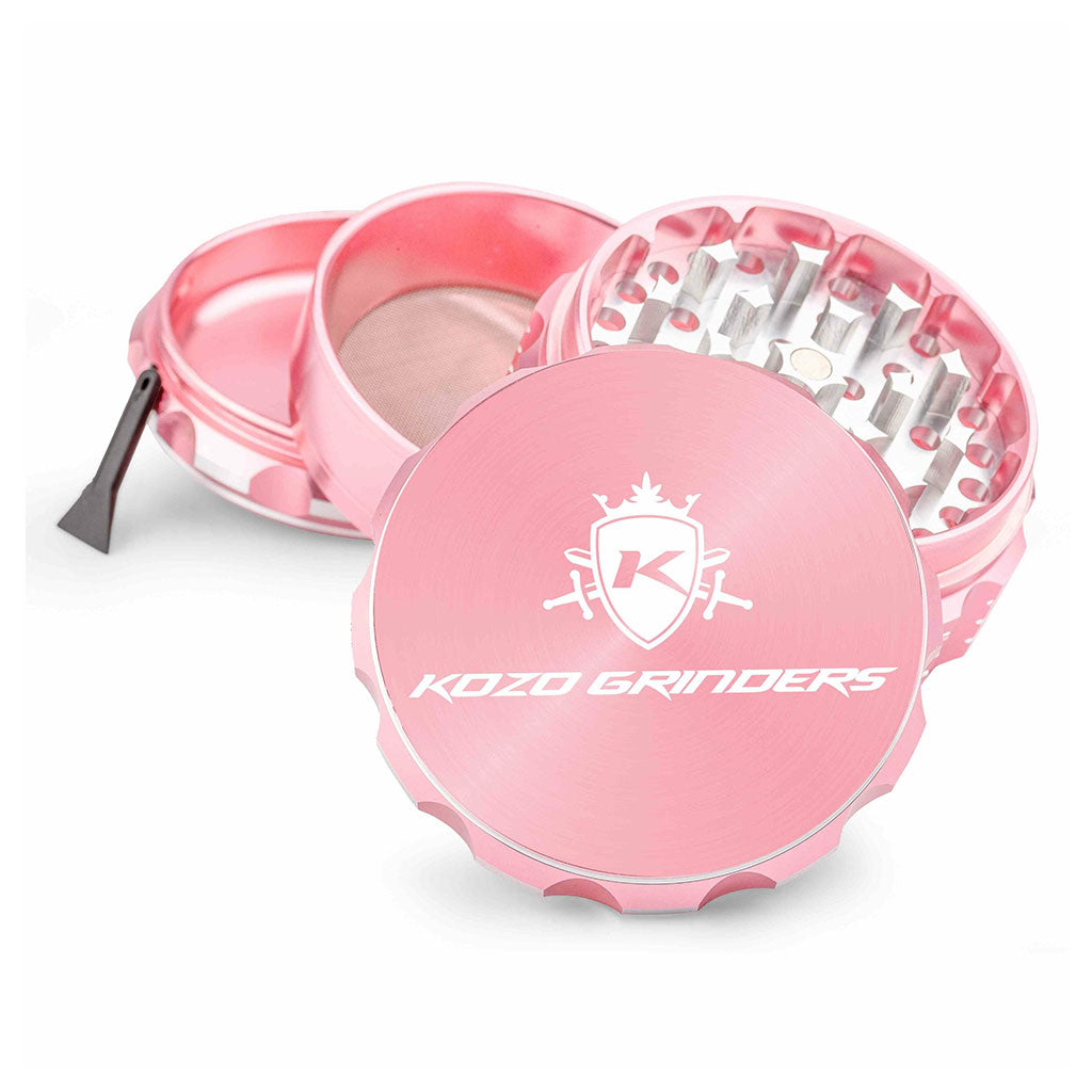 3 Inch Rose Gold Kozo Portable Herb Grinder 4-Parts View At Honeybee Herb Buzz Shop