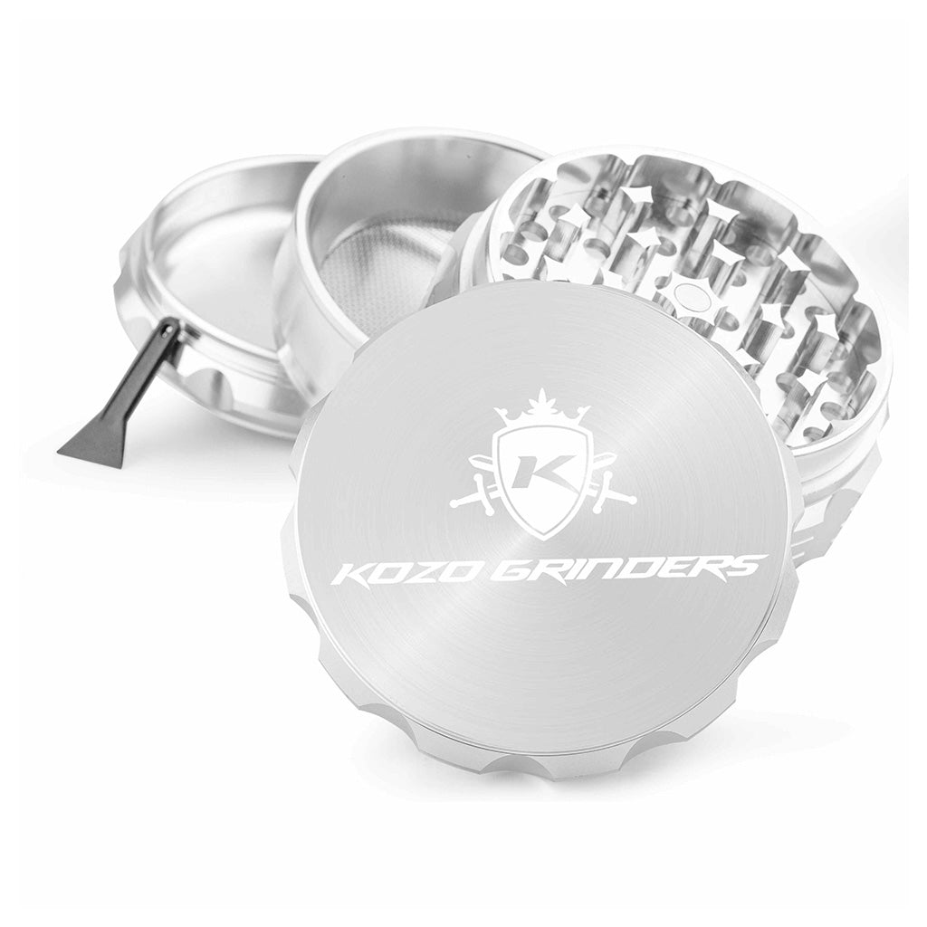 3 Inch Silver Kozo Portable Herb Grinder 4-Parts View At Honeybee Herb Buzz Shop