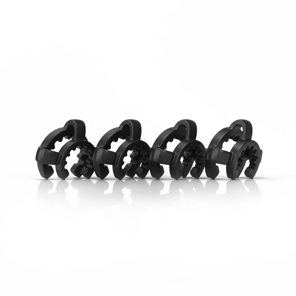 A 4 Pack Of Black Keck Clips For Connecting Strongly Rigs, Bong Joints With Bowls And Bangers  