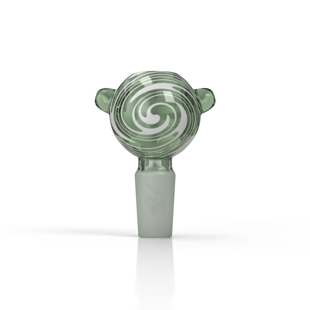 Round Glass Bong Flower Bowl FB 10 Green Wig Wag With 14 Male Joint Clear Image