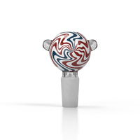 Thumbnail for Round Glass Bong Flower Bowl FB 10 Red Wig Wag With 14 Male Joint Clear Image