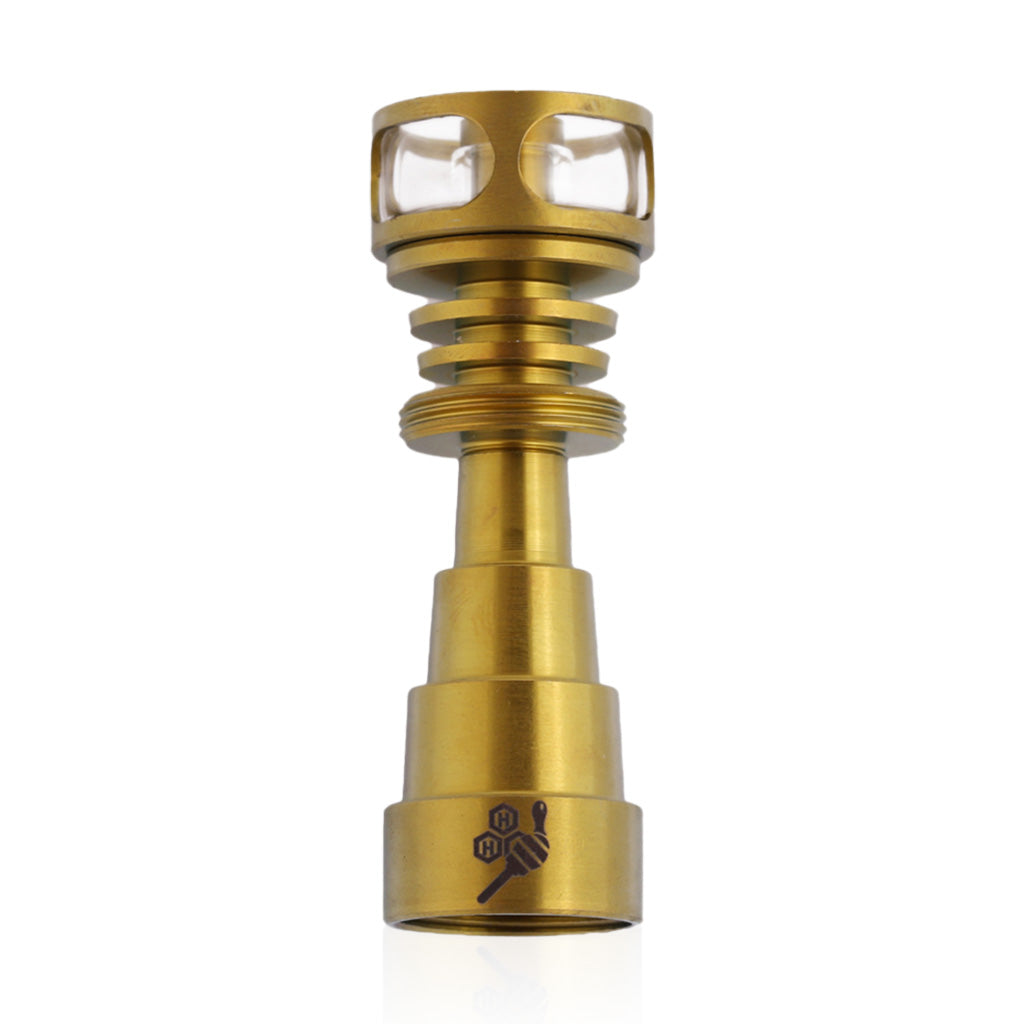 Domeless Titanium Gold 6- in 1 Cage Hybrid Ti-Nail Compatible with 10mm, 14mm, 18mm Female Joints
