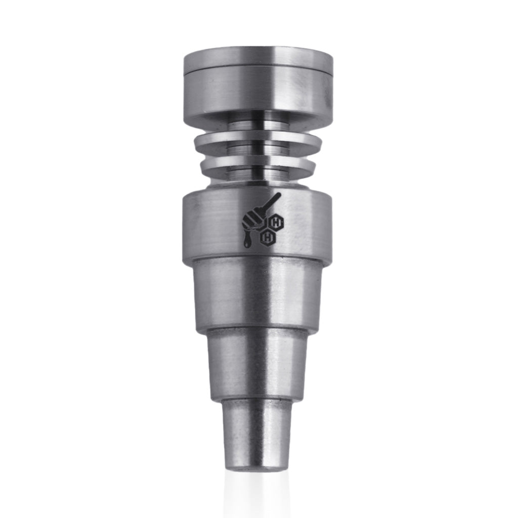 Titanium Silver 6-in-1 Skillet Dab Nail Compatible With 10mm, 14mm, And 18mm Male Joints.