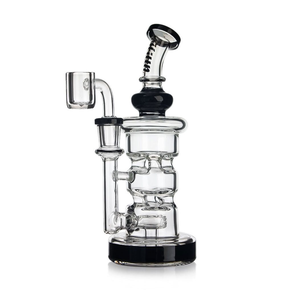 Black Hittn Triple Chamber Recycler Dab Rig with disc perc – shop durable glass rigs at Honeybee Herb.