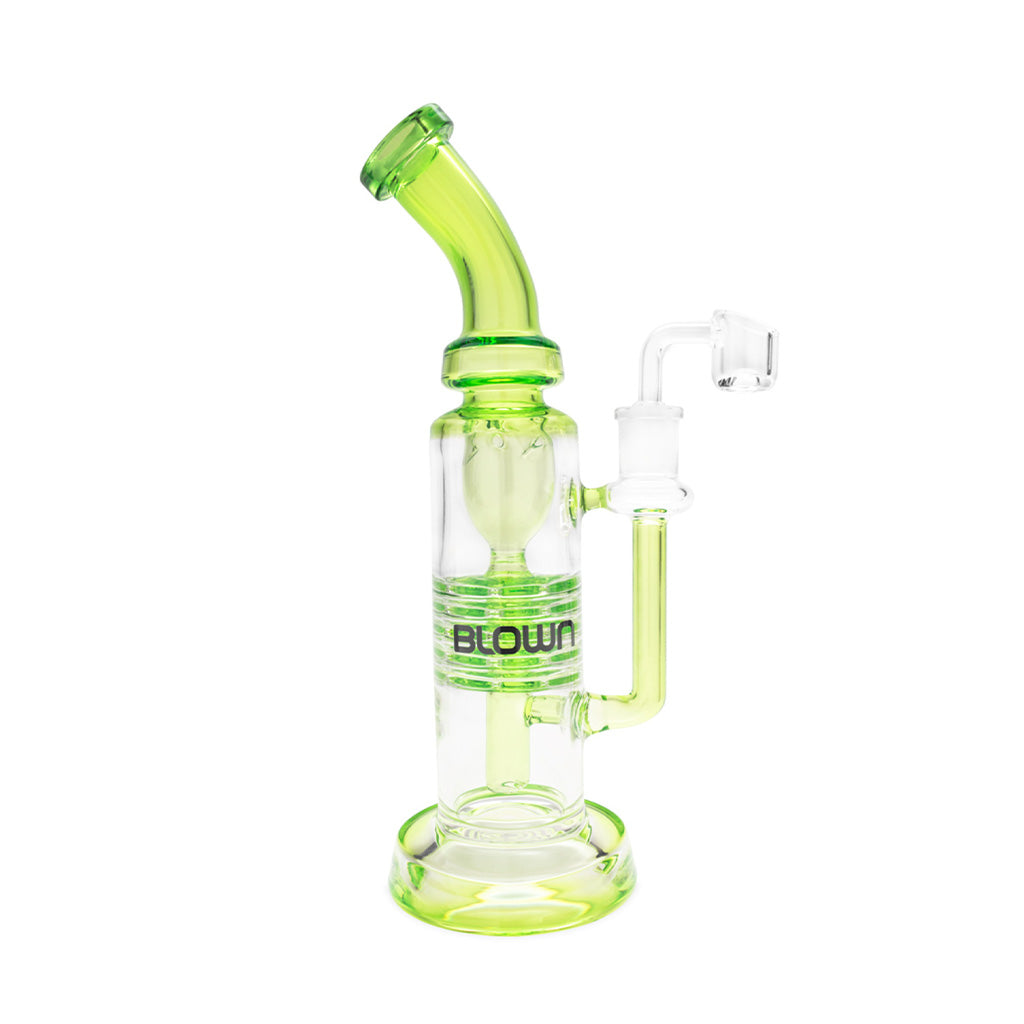 Green BLOWN Glass Goods BETA Rig with Plate Percs at Honeybee Herb