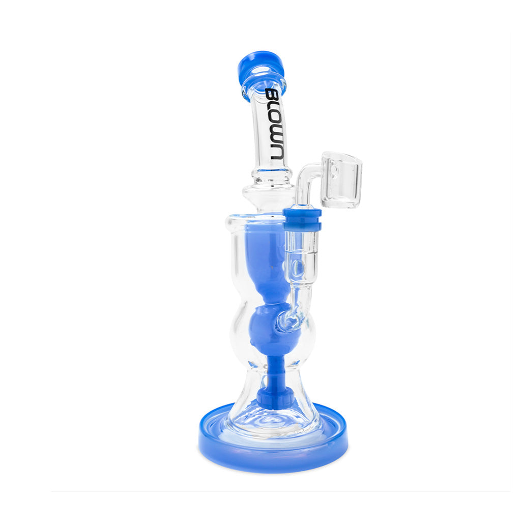 Blue DELTA Recycler Rig by BLOWN Glass—order online today at Honeybee Herb