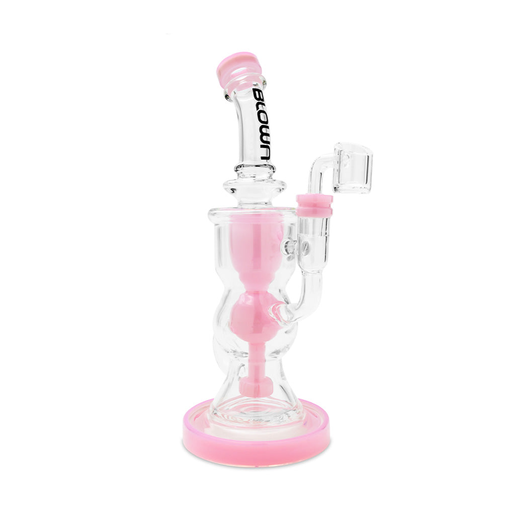 Stylish pink DELTA Recycler Rig by BLOWN Glass—buy online at Honeybee Herb.