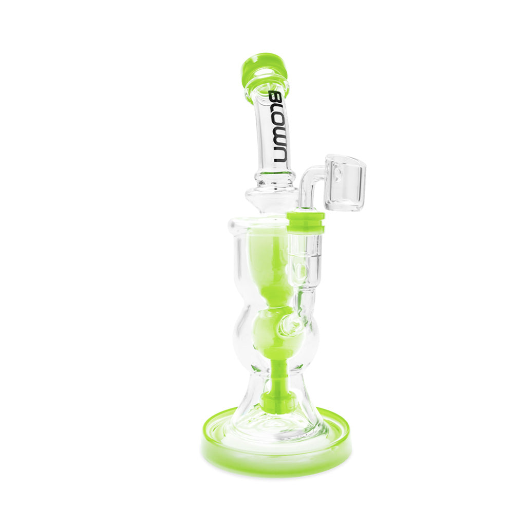 Unique slime-colored DELTA Recycler Rig by BLOWN Glass—available now online.