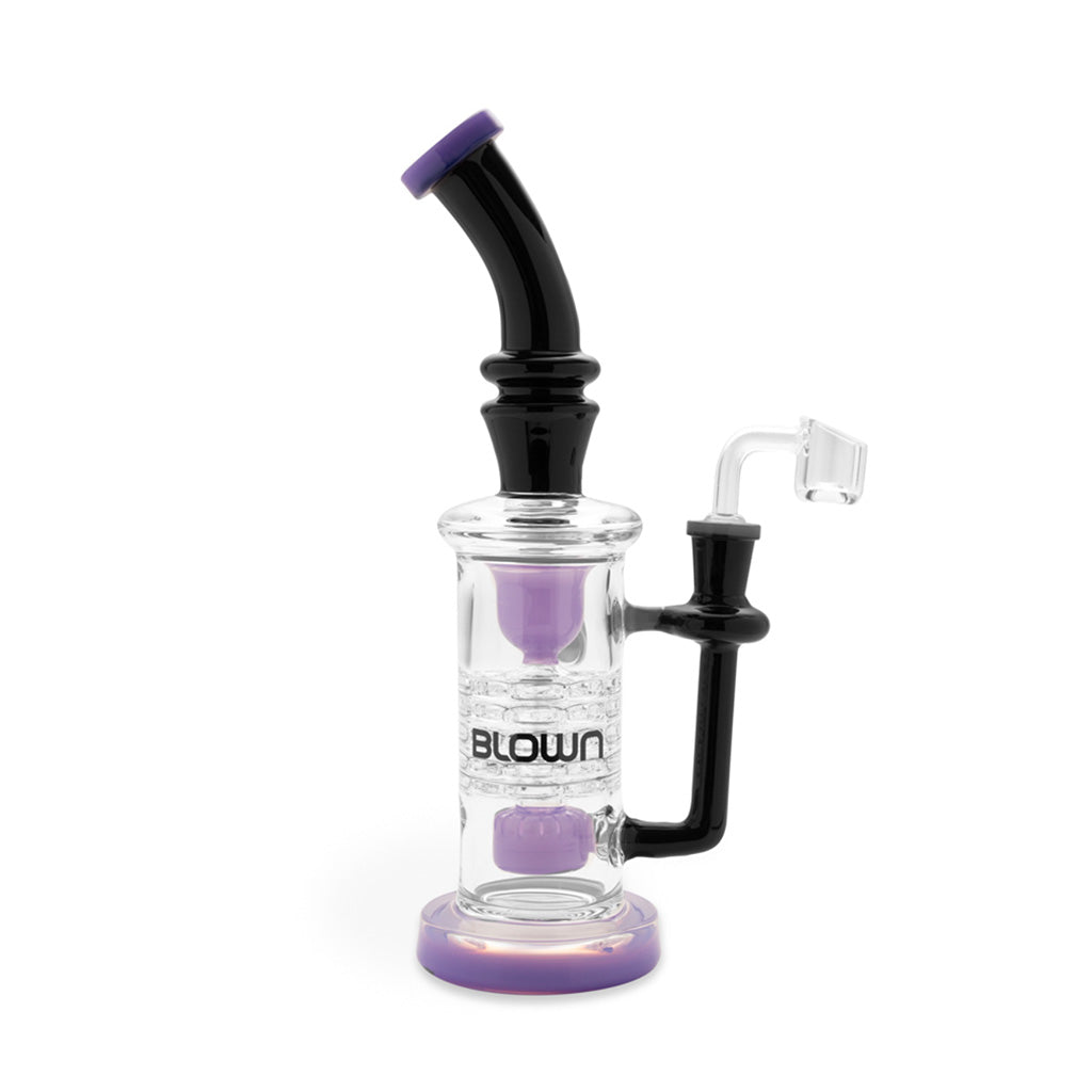 Purple BLOWN Glass ZETA 12in Recycler Rig with Drum and 5-Stack Plate Perc