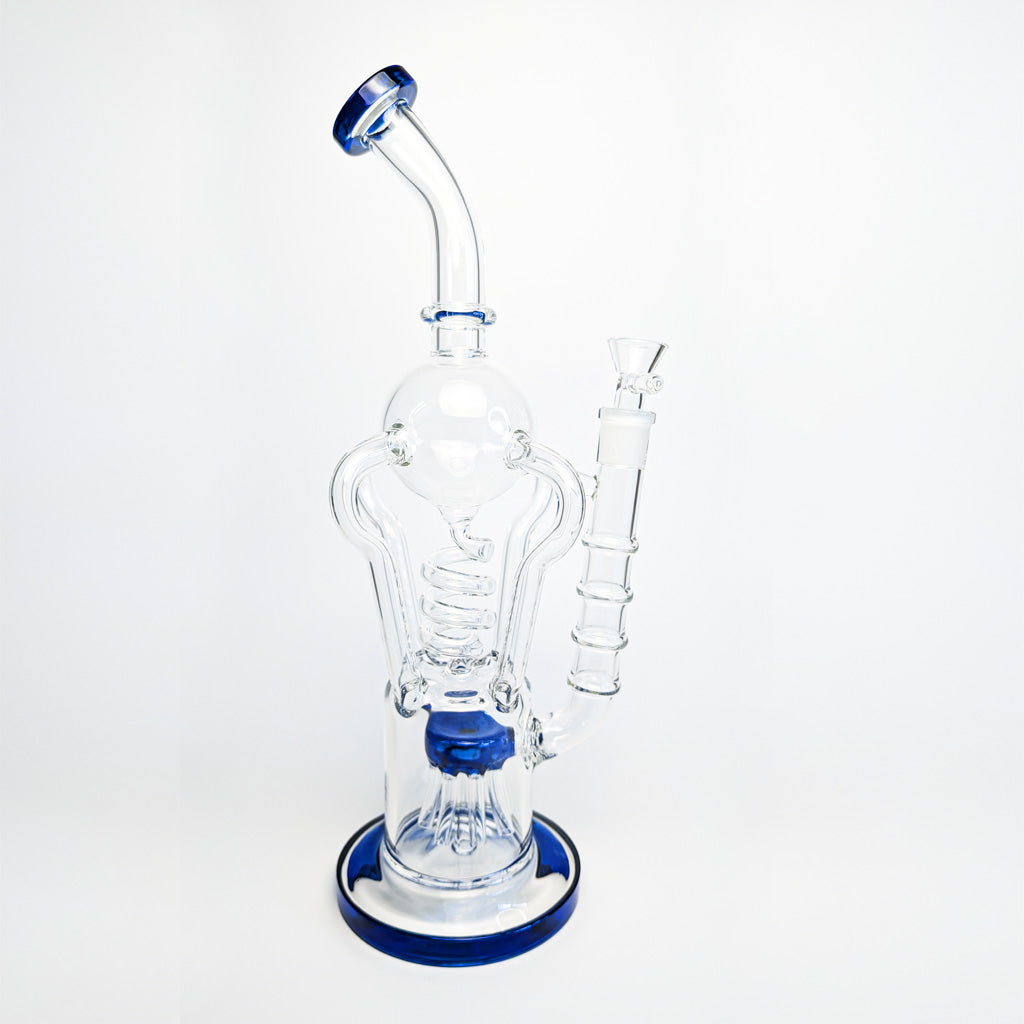 Honeybee Herb Blue Coil And Sprinkler Tree Dual Perc Recycler Glass Rig