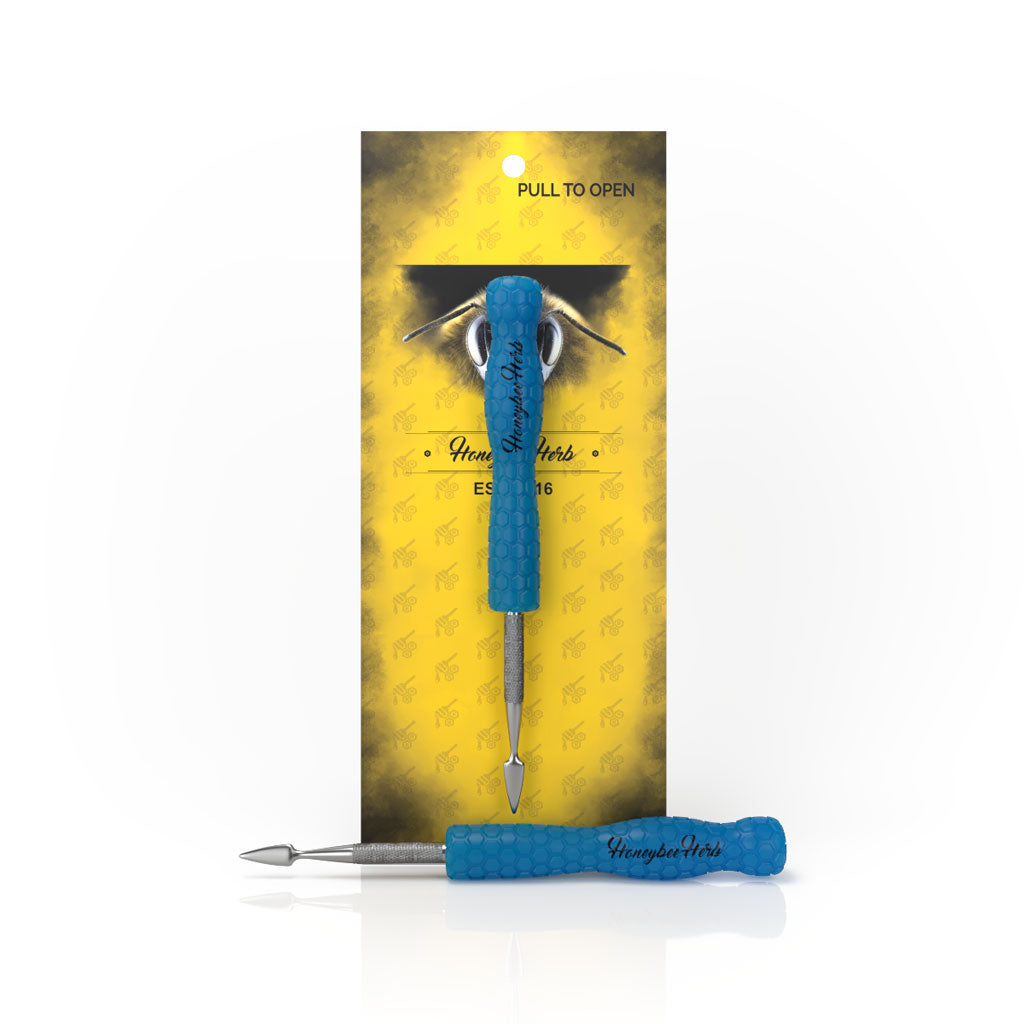 blue-resin-luminous-honeycomb-handle-stainless-steel-spearhead glow in dark dabber packaging view