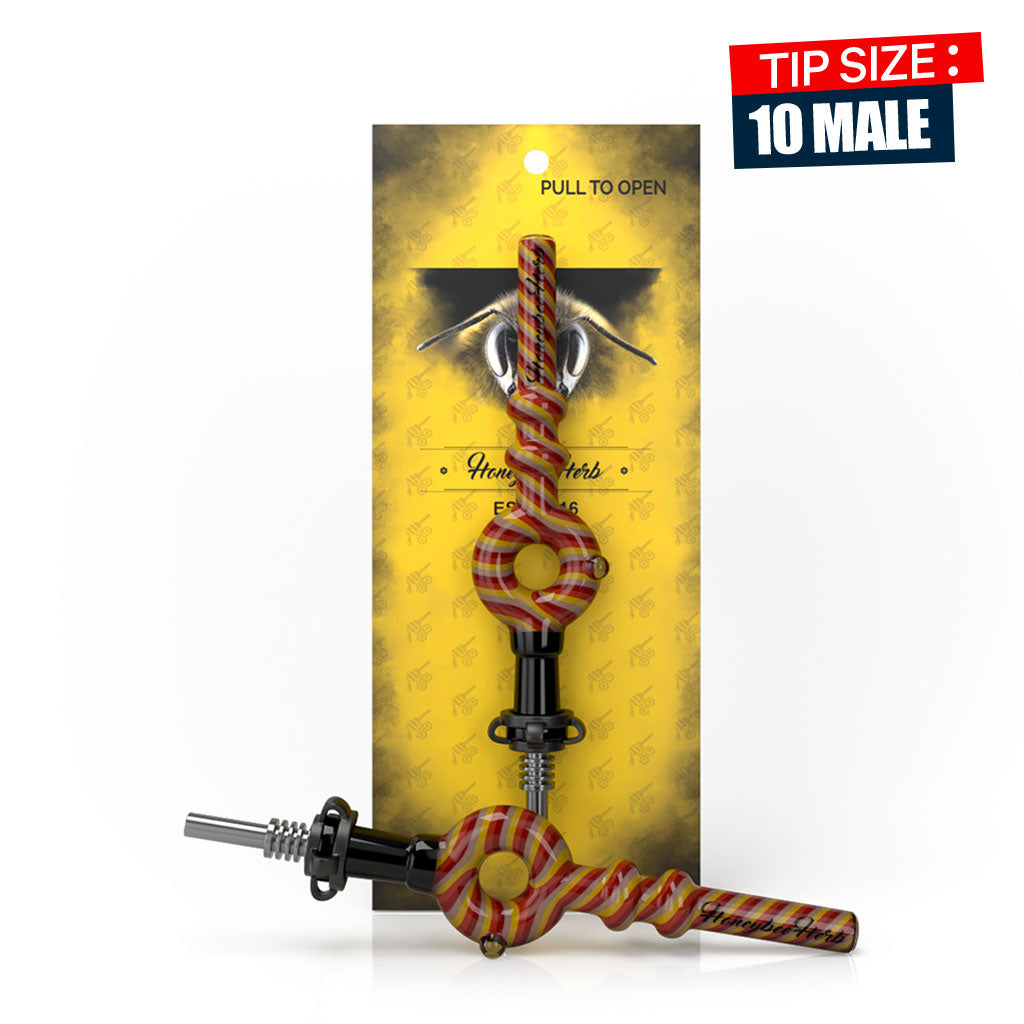 Orange Glass Donut Swirl Stripped Nectar Collector with Steel Tip Yellow Packaging View
