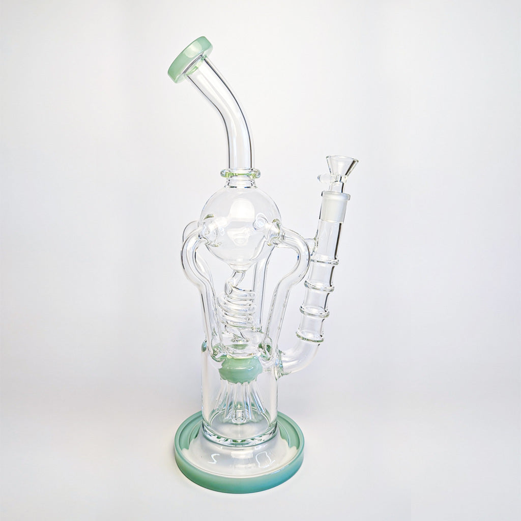 Honeybee Herb Emerald Coil And Sprinkler Tree Dual Perc Recycler Glass Rig