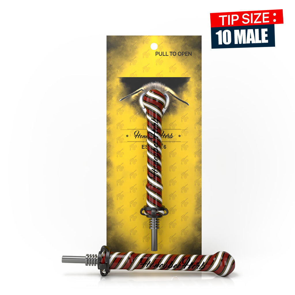 Green-Red Twist Color Glass Candy Pop Nectar Collector With Steel Tip & Keck Clips In A Yellow Packaging