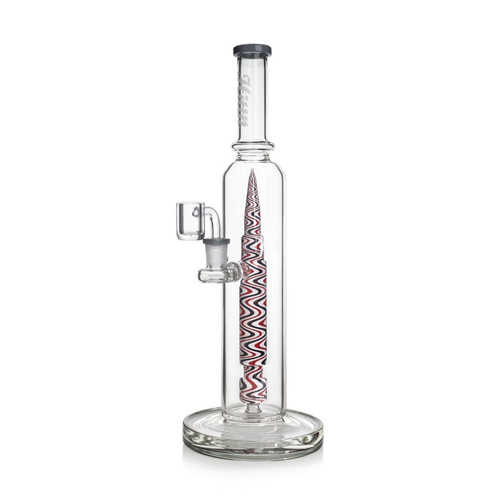 Full view of black Hittn Rocket Perc Dab Rig with quartz banger attachment