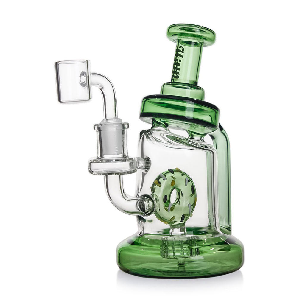 Green Hittn Donut Matrix Perc Rig, front view—buy online at Honeybee Herb; donut matrix diffusion, premium glass, fast shipping.