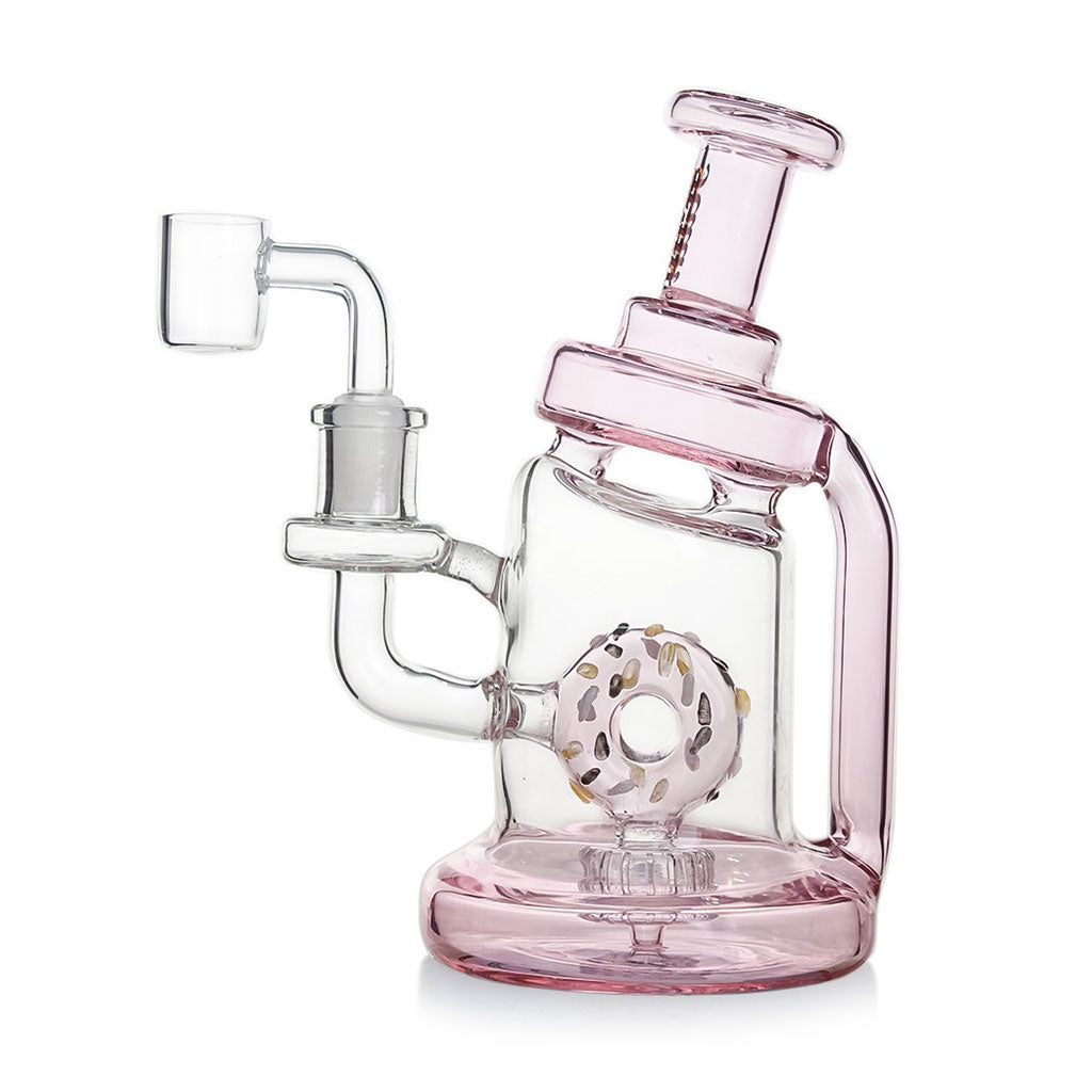 Pink Hittn Donut Matrix Perc Rig, front view—buy online at Honeybee Herb; donut matrix diffuser, premium glass, fast shipping.