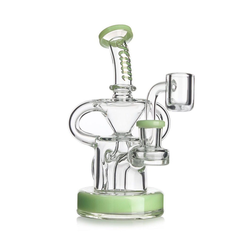 Green Hittn Drum & Cone Chamber Recycler Rig, front view—buy online at Honeybee Herb; smooth recycling, durable glass, fast shipping.